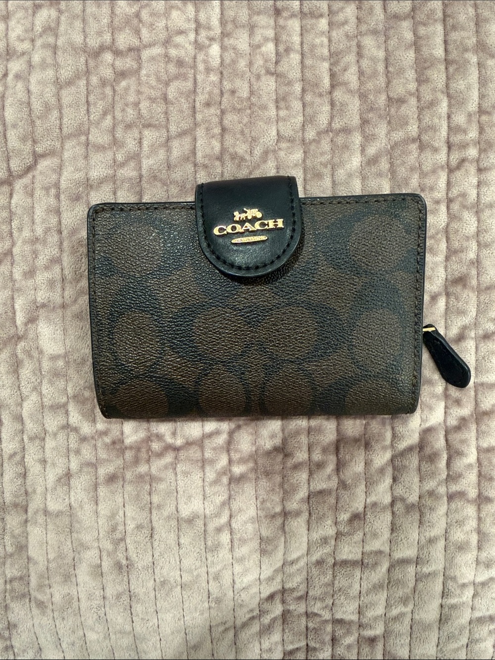 COACH Brown and Black Signature Card Holder Wallet